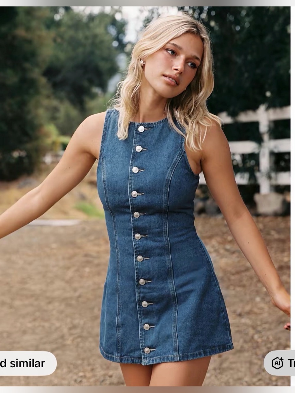 Princess Polly Classic Denim Button-Front Mini Dress - Blue